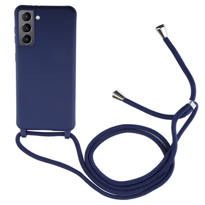 For Samsung Galaxy S21+ 5G Candy Colors TPU Protective Case with Lanyard(Dark Blue) - Samsung Accessories by buy2fix | Online Shopping UK | buy2fix