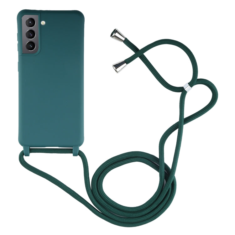 For Samsung Galaxy S21+ 5G Candy Colors TPU Protective Case with Lanyard(Dark Green) - Samsung Accessories by buy2fix | Online Shopping UK | buy2fix