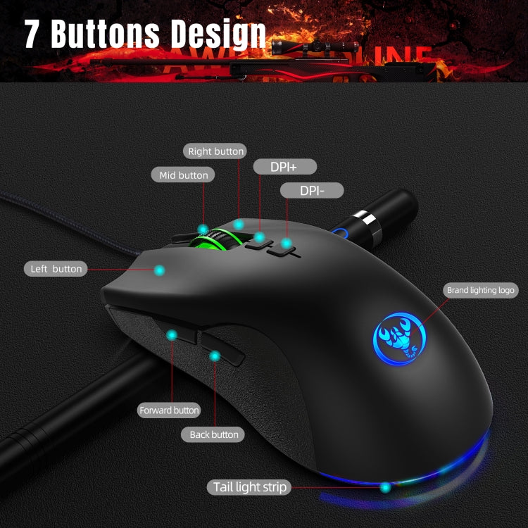 HXSJ A883 7 Keys 6400DPI RGB Light Mechanical Gaming Wired Mouse - Wired Mice by HXSJ | Online Shopping UK | buy2fix