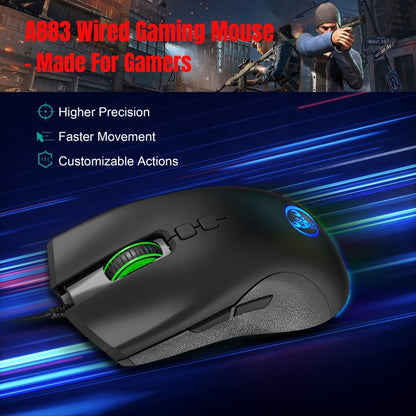 HXSJ A883 7 Keys 6400DPI RGB Light Mechanical Gaming Wired Mouse - Wired Mice by HXSJ | Online Shopping UK | buy2fix