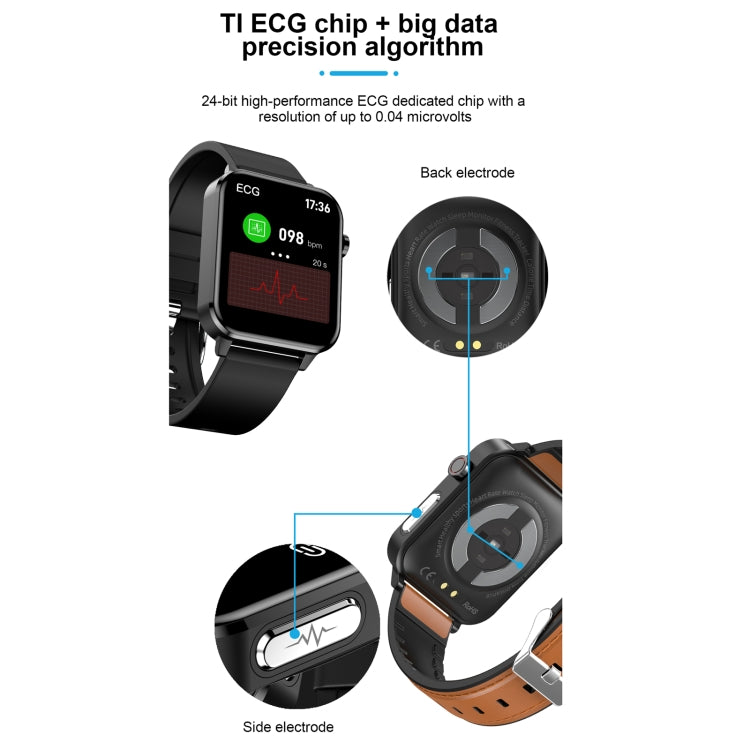 E86 1.7 inch TFT Color Screen IP68 Waterproof Smart Watch, Support Blood Oxygen Monitoring / Body Temperature Monitoring / AI Medical Diagnosis, Style: Leather Strap(Black) - Smart Wear by buy2fix | Online Shopping UK | buy2fix