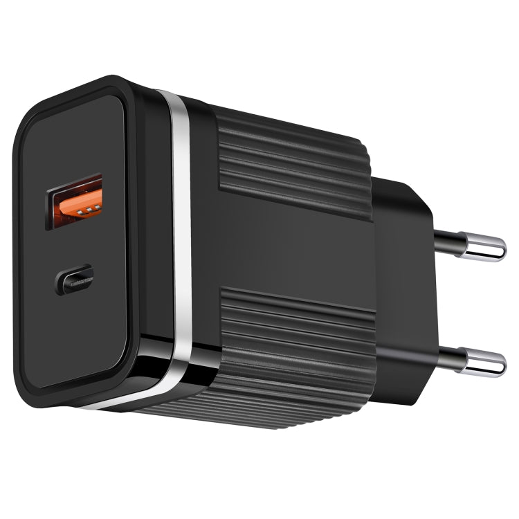 RSY USB + USB-C / Type-C Dual Ports Fast Charging Travel Charger, EU Plug(Black) - Mobile Accessories by buy2fix | Online Shopping UK | buy2fix