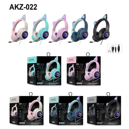 AKZ-022 USB + 3.5mm Port Cat Ear Design Foldable LED Headset with Mic(Light Blue) - Multimedia Headset by buy2fix | Online Shopping UK | buy2fix