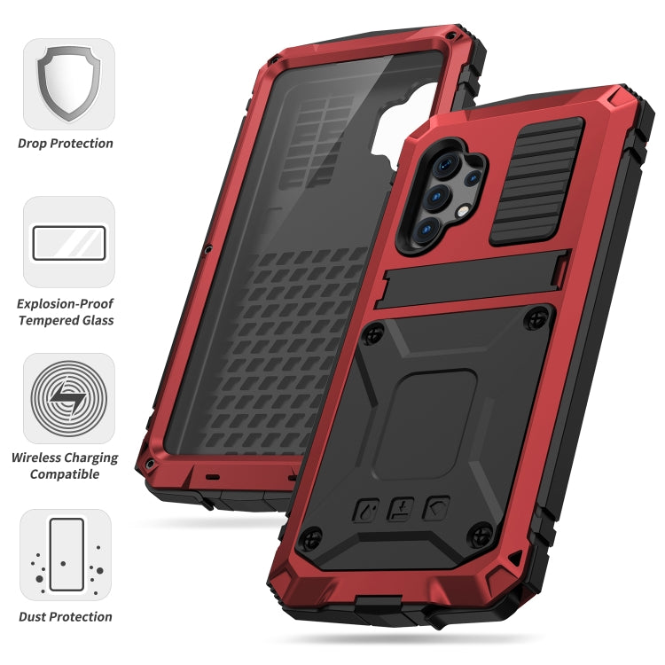 For Samsung Galaxy A32 4G R-JUST Waterproof Shockproof Dustproof Metal + Silicone Protective Case with Holder(Red) - Galaxy Phone Cases by R-JUST | Online Shopping UK | buy2fix