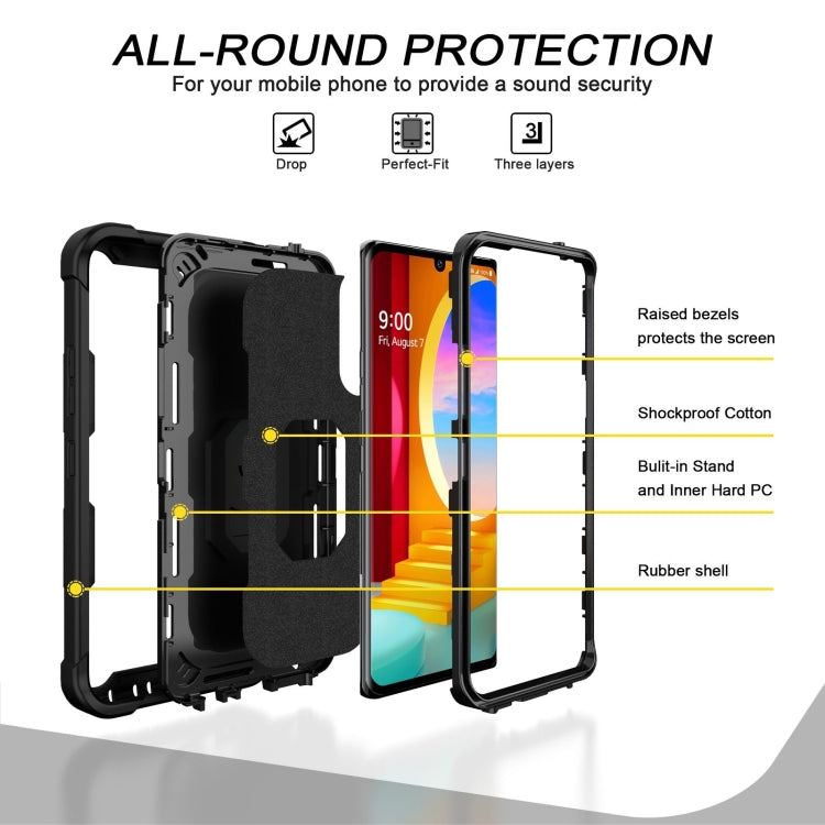 For LG Velvet PC + Rubber 3-layers Shockproof Protective Case with Rotating Holder(Black) - Mobile Accessories by buy2fix | Online Shopping UK | buy2fix