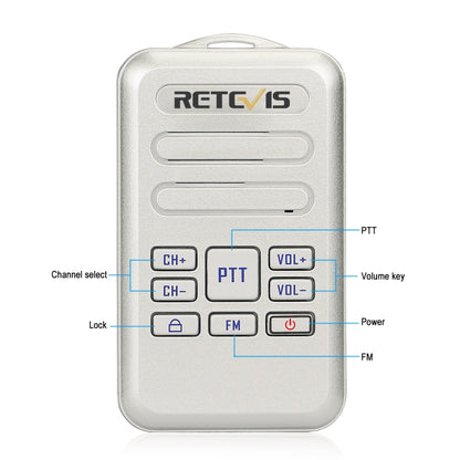 RETEVIS RT20 2W 400-470MHz 16CHS Mini FM Radio Two Way Radio Walkie Talkie, US Plug(Silver) - Handheld Walkie Talkie by RETEVIS | Online Shopping UK | buy2fix