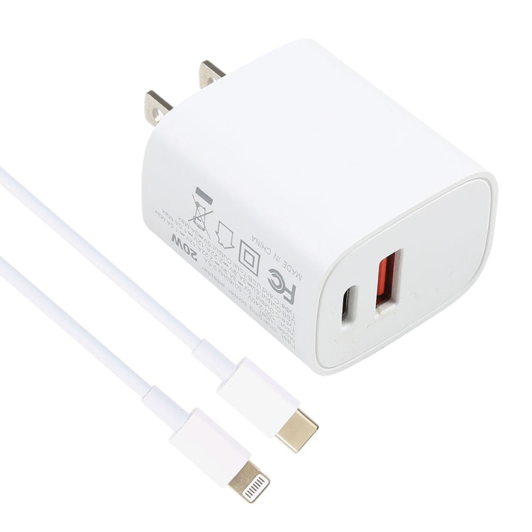 U087 20W USB-C / Type-C + USB Ports Charger with 100W Type-C to 8 Pin Fast Charging Cable 1m, US Plug - USB Charger by buy2fix | Online Shopping UK | buy2fix