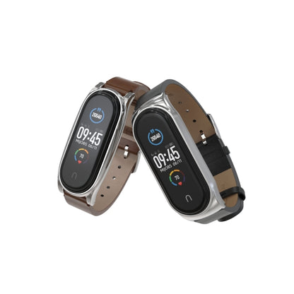 For Xiaomi Mi Band 6 / 5 / 4 / 3 Mijobs Metal Case Crazy Horse Texture PU Microfiber Plus Watch Band(Brown Silver) - Watch Bands by MIJOBS | Online Shopping UK | buy2fix