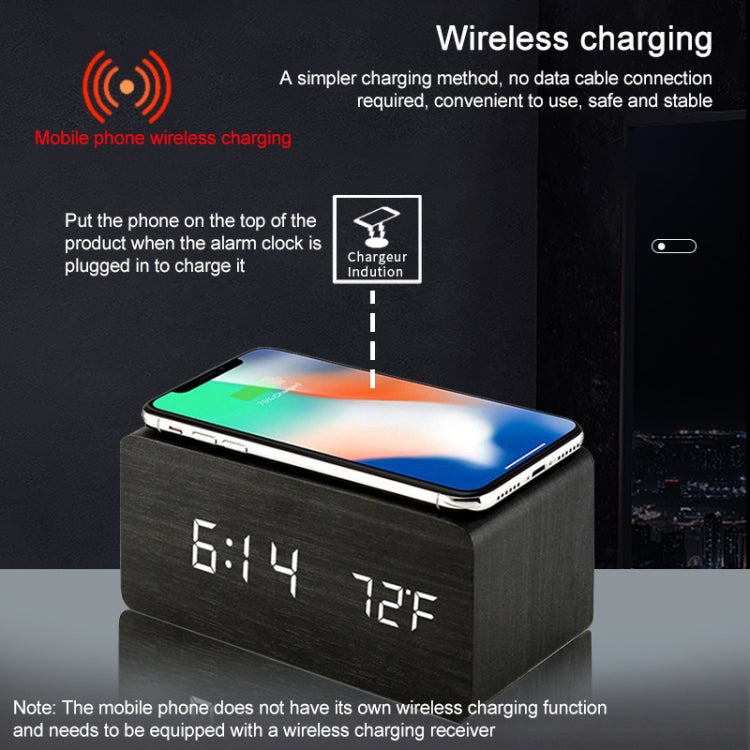 KD8801 5W Wooden Creative Wireless Charger LED Mirror Digital Display Sub-alarm Clock, Regular Style(Bamboo White Characters) - Apple Accessories by buy2fix | Online Shopping UK | buy2fix