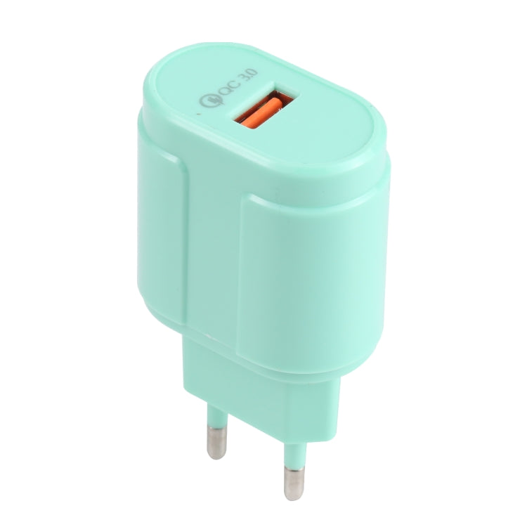 13-3 QC3.0 Single USB Interface Macarons Travel Charger, EU Plug(Green) - Mobile Accessories by buy2fix | Online Shopping UK | buy2fix