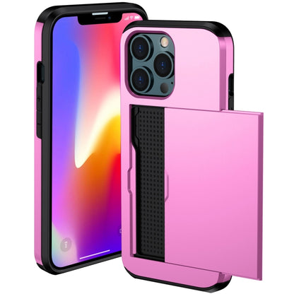 For iPhone 13 Pro Max Shockproof Armor Protective Case with Slide Card Slot (Pink) - iPhone 13 Pro Max Cases by buy2fix | Online Shopping UK | buy2fix