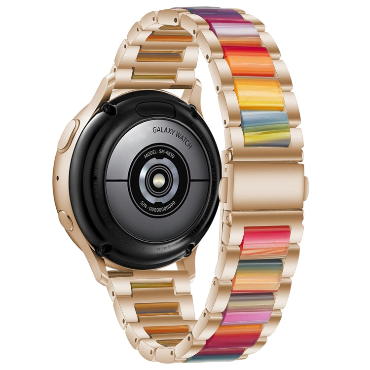 For Samsung Smart Watch 20mm Three-beads Steel + Resin Watch Band(Rose Gold Rainbow) - Smart Wear by buy2fix | Online Shopping UK | buy2fix