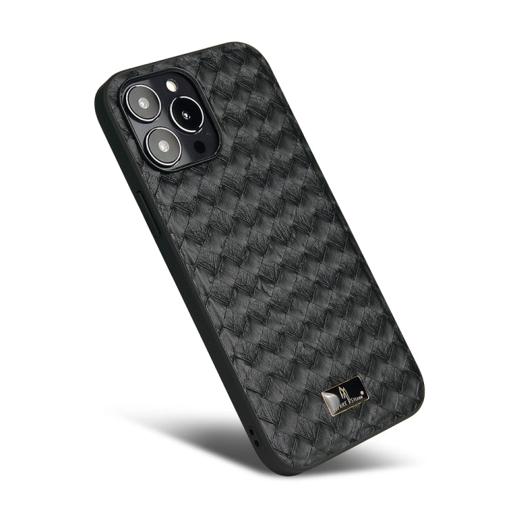 For iPhone 13 Pro Max Fierre Shann Leather Texture Phone Back Cover Case (Woven Black) - iPhone 13 Pro Max Cases by FIERRE SHANN | Online Shopping UK | buy2fix