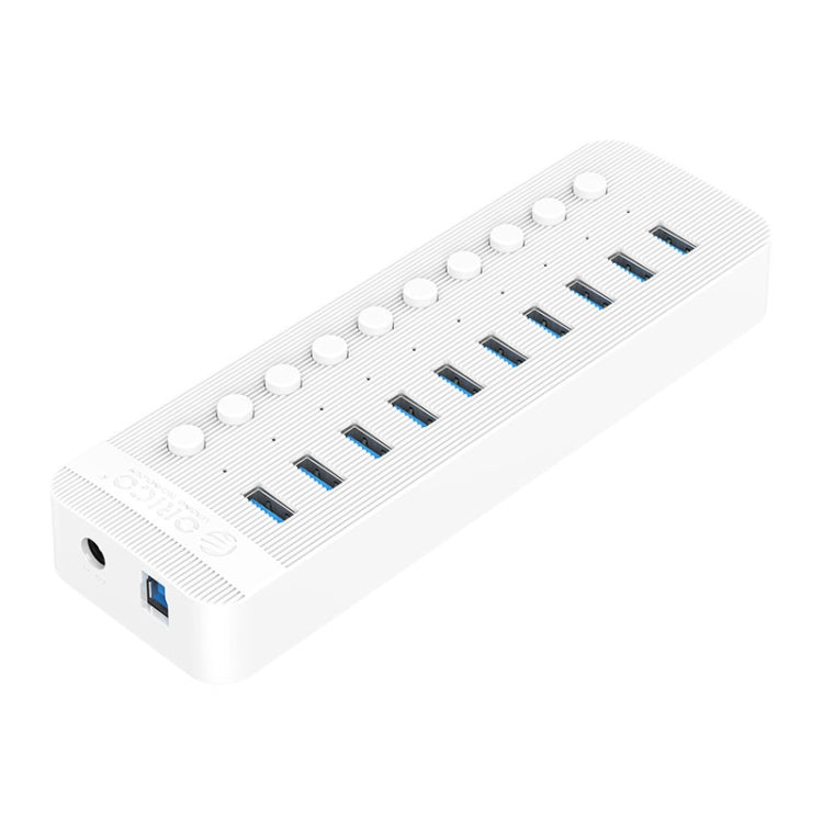 ORICO CT2U3-10AB-WH 10 In 1 Plastic Stripes Multi-Port USB HUB with Individual Switches, UK Plug(White) - USB 3.0 HUB by ORICO | Online Shopping UK | buy2fix