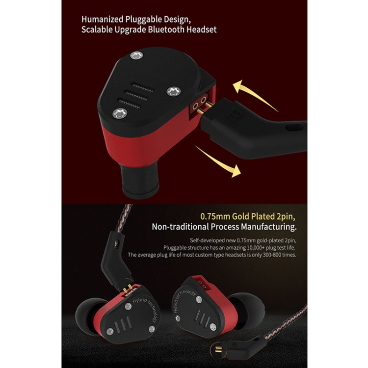 KZ ZSA Ring Iron Hybrid Drive Sport In-ear Wired Earphone, Mic Version(Black Red) - In Ear Wired Earphone by KZ | Online Shopping UK | buy2fix