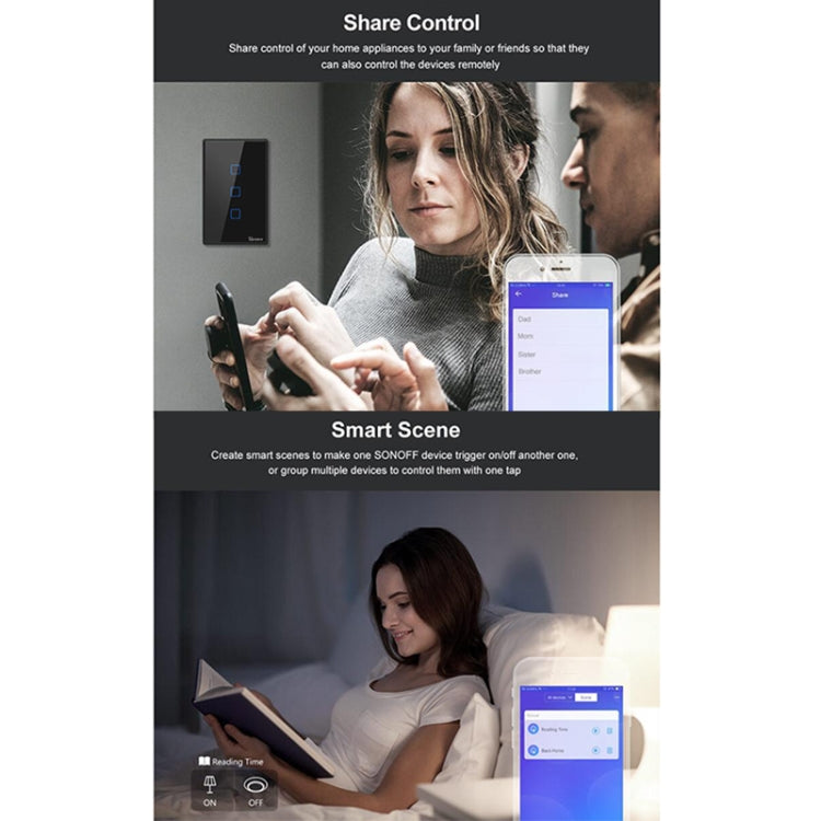 Sonoff T3 US-TX 433 RF WIFI Smart Remote Control Wall Touch Switch, US Plug, Style:Double Buttons - Smart Switch by Sonoff | Online Shopping UK | buy2fix