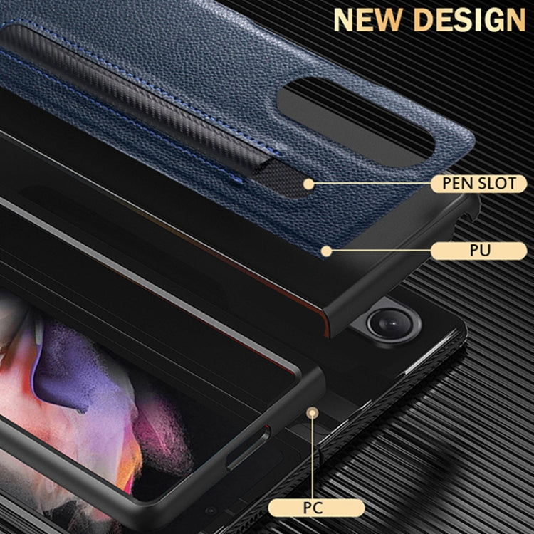 For Samsung Galaxy Z Fold3 5G Litchi Pattern Foldable Protective Case with Pen Slot(Black) - Samsung Accessories by buy2fix | Online Shopping UK | buy2fix