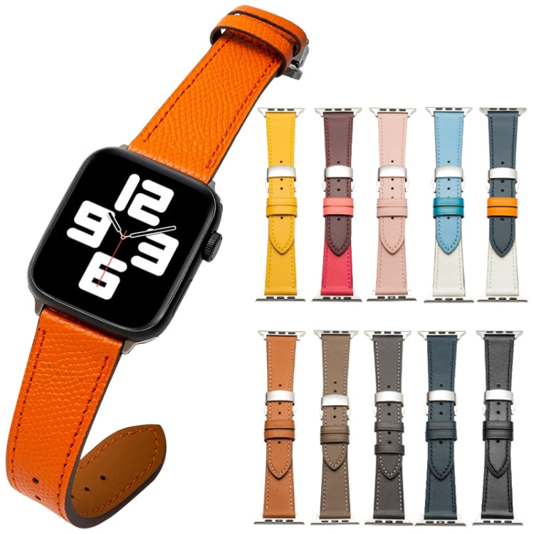 Butterfly Clasp  Top Layer Cowhide Leather Strap Watch Band For Apple Watch Series 8&7 41mm / SE 2&6&SE&5&4 40mm / 3&2&1 38mm(Black) - Watch Bands by buy2fix | Online Shopping UK | buy2fix