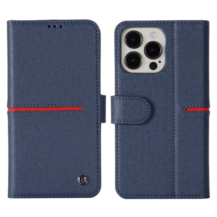 For iPhone 13 GEBEI Top-grain Leather Horizontal Flip Protective Case with Holder & Card Slots & Wallet & Photo Frame(Blue) - iPhone 13 Cases by GEBEI | Online Shopping UK | buy2fix