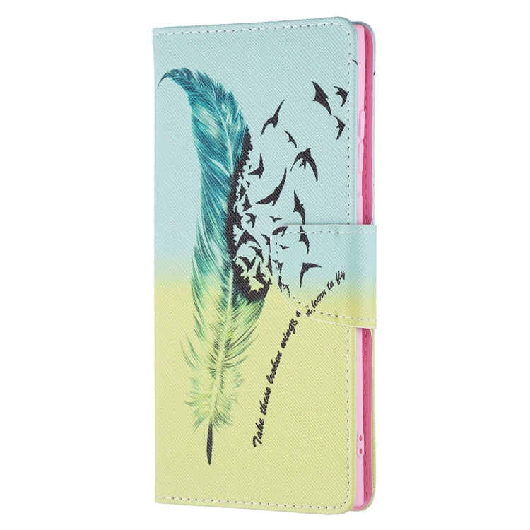 For Samsung Galaxy S22 Ultra 5G Colored Drawing Pattern Horizontal Flip Phone Leather Case with Holder & Card Slots & Wallet(Feather) - Samsung Accessories by buy2fix | Online Shopping UK | buy2fix