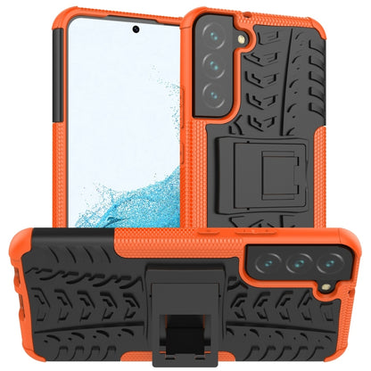 For Samsung Galaxy S22+ 5G Tire Texture Shockproof TPU+PC Phone Case with Holder(Orange) - Samsung Accessories by buy2fix | Online Shopping UK | buy2fix