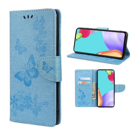 For Samsung Galaxy A33 5G Butterfly Embossed Horizontal Flip Leather Phone Case with Card Slot & Holder(Blue) - Samsung Accessories by buy2fix | Online Shopping UK | buy2fix