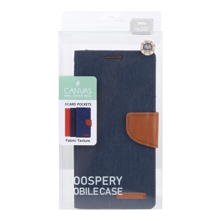 For Samsung Galaxy S22+ 5G GOOSPERY CANVAS DIARY Canvas Texture Leather Phone Case(Dark Blue) - Galaxy S22+ 5G Cases by GOOSPERY | Online Shopping UK | buy2fix