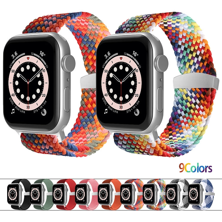 Nylon Braid Watch Band For Apple Watch Series 9&8&7 41mm / SE 3&SE 2&6&SE&5&4 40mm / 3&2&1 38mm(Rainbow) - Watch Bands by buy2fix | Online Shopping UK | buy2fix