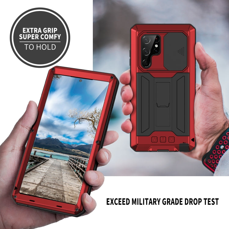 For Samsung Galaxy S22 Ultra 5G R-JUST Sliding Camera Metal + Silicone Holder Phone Case(Red) - Samsung Accessories by R-JUST | Online Shopping UK | buy2fix