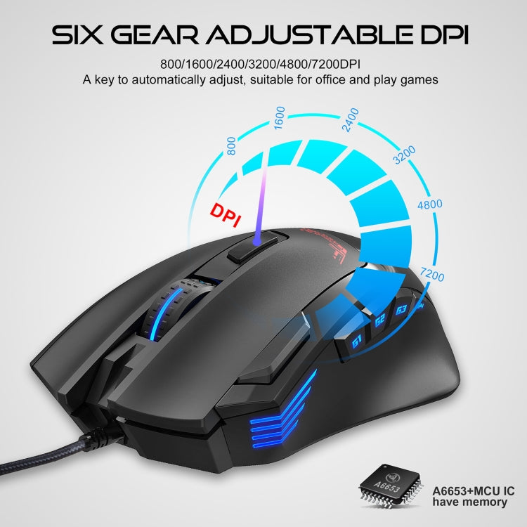 HXSJ S600 USB 7200dpi Adjustable 9-Keys Mechanical Wired Gaming Mouse(Black) - Wired Mice by HXSJ | Online Shopping UK | buy2fix