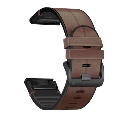 For Garmin Fenix 7X Silicone + Leather Quick Release Watch Band(Coffee) - Smart Wear by buy2fix | Online Shopping UK | buy2fix