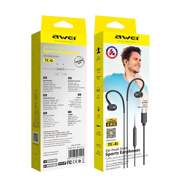 awei TC-6 Type-C / USB-C Mini Stereo In-ear Wired Earphone(Black) - Type-C Earphone by awei | Online Shopping UK | buy2fix