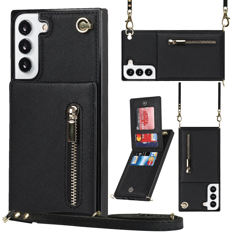 For Samsung Galaxy S21 FE 5G Cross-body Square Zipper Card Holder Bag Phone Case(Black) - Samsung Accessories by buy2fix | Online Shopping UK | buy2fix