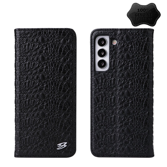 For Samsung Galaxy S22 5G Fierre Shann Crocodile Texture Magnetic Genuine Leather Phone Case(Black) - Galaxy S22 5G Cases by FIERRE SHANN | Online Shopping UK | buy2fix