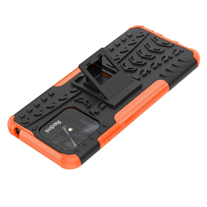 For Xiaomi Redmi 10C 4G Global Tire Texture TPU + PC Phone Case with Holder(Orange) - Xiaomi Accessories by buy2fix | Online Shopping UK | buy2fix