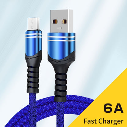 Micro USB 6A Woven Style USB Charging Cable, Cable Length: 1m(Blue) -  by buy2fix | Online Shopping UK | buy2fix