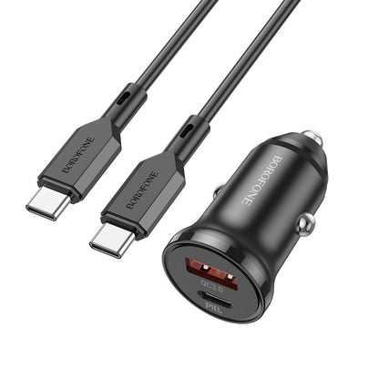 Borofone BZ18A PD20W+QC3.0 Car Charger with Type-C / USB-C to Type-C / USB-C Charging Cable(Black) - In Car by Borofone | Online Shopping UK | buy2fix