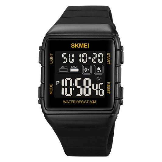 SKMEI 1960 Stainless Steel Buckle Silicone Strap Waterproof Electronic Watch(Black Gold) - Silicone Strap Watches by SKMEI | Online Shopping UK | buy2fix