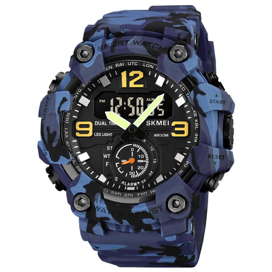 SKMEI 1965 Stainless Steel Buckle PU Strap Waterproof Electronic Watch(Blue Camouflage) - Leather Strap Watches by SKMEI | Online Shopping UK | buy2fix