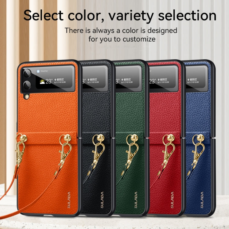 For Samsung Galaxy Z Flip3 5G SULADA Litchi Texture Leather + TPU Phone Case with Strap(Orange) - Galaxy Phone Cases by SULADA | Online Shopping UK | buy2fix