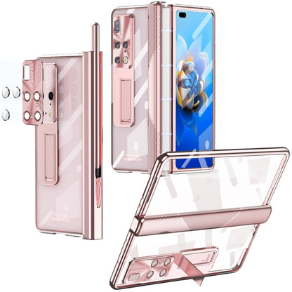 For Huawei Mate X2 Magnetic Hinges Plating Phone Case with Holder(Rose Gold) - Huawei Cases by buy2fix | Online Shopping UK | buy2fix