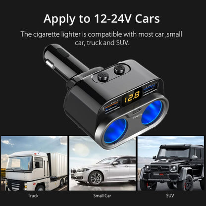 C47PQ Car Cigarette Lighter + Dual USB + Type-C Car Charger(Black) - In Car by buy2fix | Online Shopping UK | buy2fix