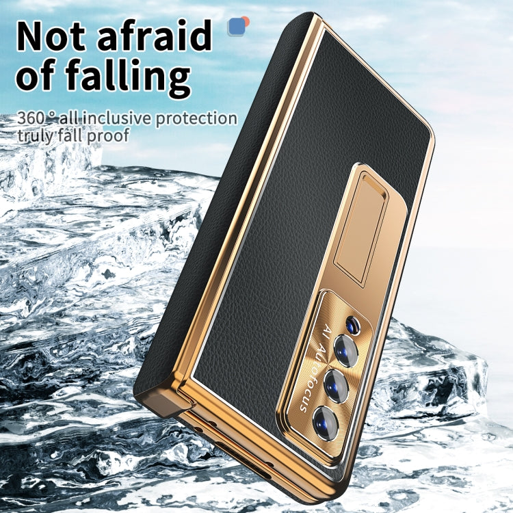 For Samsung Galaxy Z Fold4 Litchi Pattern Magnetic Shell Film Integrated Shockproof Phone Case(Black Gold) - Galaxy Z Fold4 5G Cases by buy2fix | Online Shopping UK | buy2fix