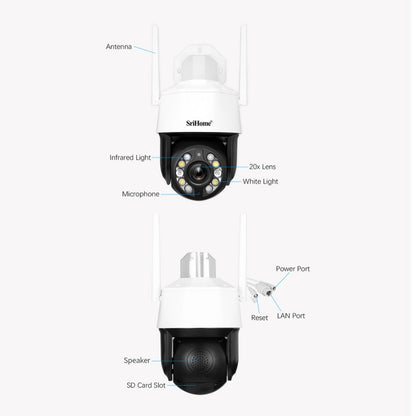 SriHome SH041 5.0MP 20X Optical Zoom 2.4G/5G WiFi Waterproof AI Auto Tracking H.265 Video Surveillance, Plug Type:AU Plug(White) - Security by buy2fix | Online Shopping UK | buy2fix