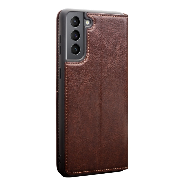 For Samsung Galaxy S21 5G QIALINO Genuine Leather Phone Case(Brown) - Galaxy S21 5G Cases by QIALINO | Online Shopping UK | buy2fix