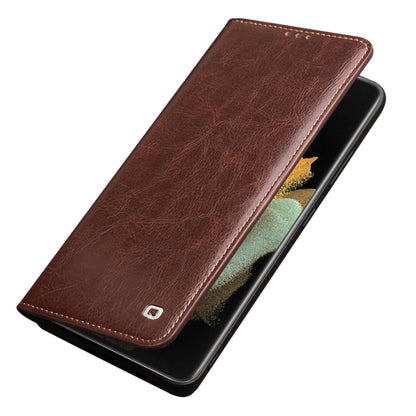 For Samsung Galaxy S21 Ultra 5G QIALINO Genuine Leather Phone Case(Brown) - Galaxy S21 Ultra 5G Cases by QIALINO | Online Shopping UK | buy2fix