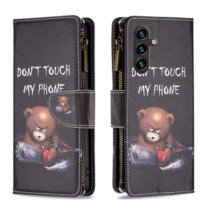 For Samsung Galaxy A14 5G Colored Drawing Pattern Zipper Leather Phone Case(Bear) - Galaxy Phone Cases by buy2fix | Online Shopping UK | buy2fix