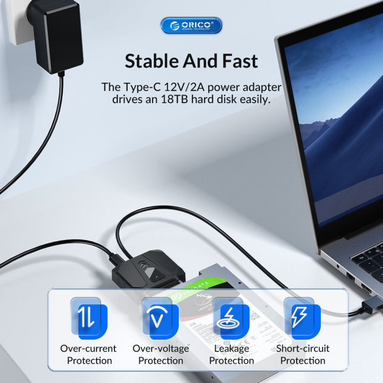 ORICO UTS1 USB 3.0 2.5-inch SATA HDD Adapter with 12V 2A Power Adapter, Cable Length:0.3m(US Plug) - USB to IDE / SATA by ORICO | Online Shopping UK | buy2fix