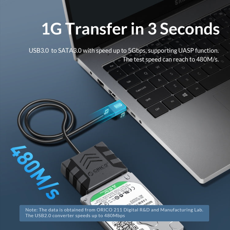 ORICO UTS1 Type-C / USB-C USB 3.0 2.5-inch SATA HDD Adapter with 12V 2A Power Adapter, Cable Length:0.5m(UK Plug) - USB to IDE / SATA by ORICO | Online Shopping UK | buy2fix