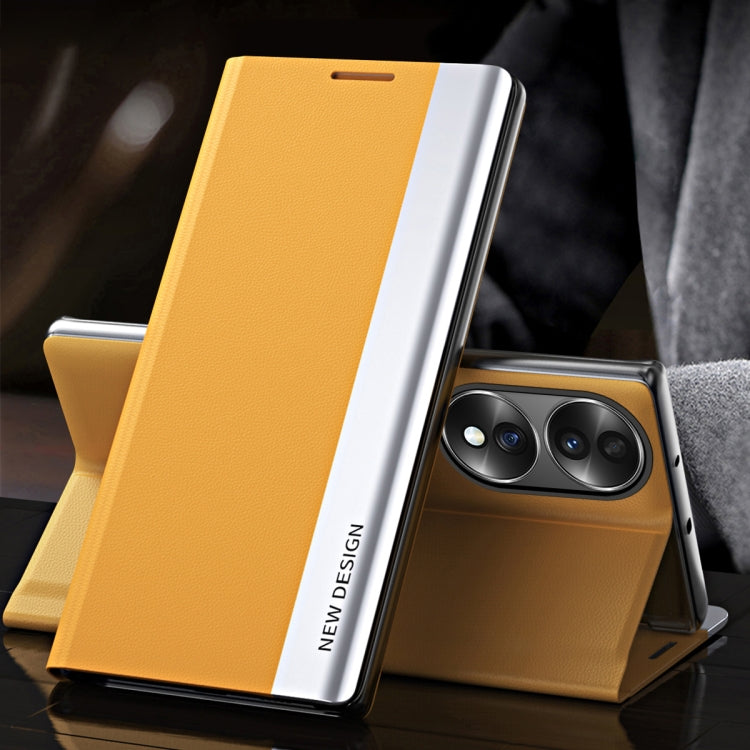 For Honor 70 Side Electroplated Magnetic Leather Phone Case(Yellow) - Honor Cases by buy2fix | Online Shopping UK | buy2fix